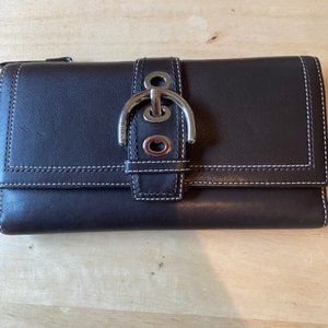 Coach black leather wallet with buckle